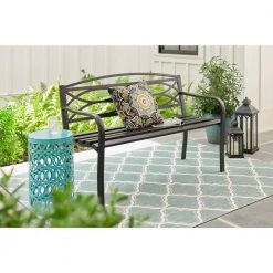 Hampton Bay Aubrey Black Metal Outdoor Patio Bench