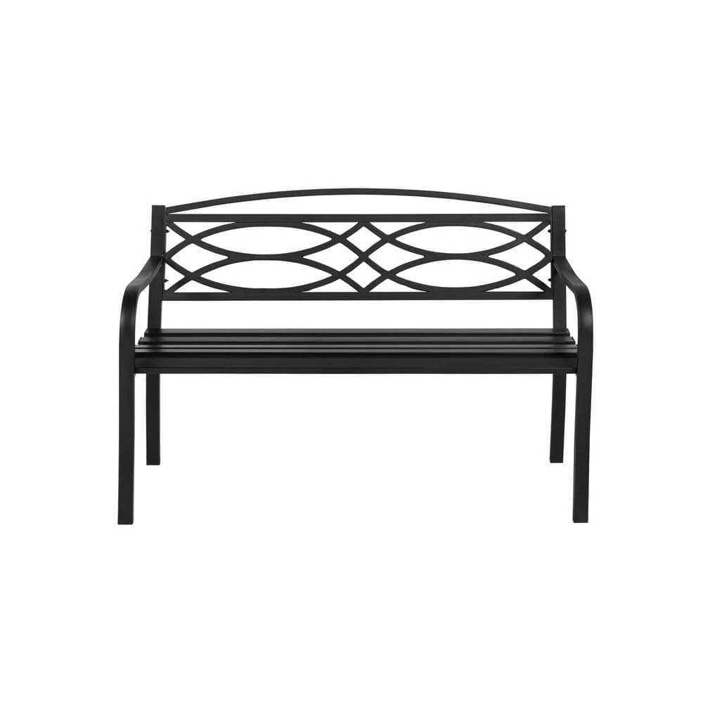 Hampton Bay Aubrey Black Metal Outdoor Patio Bench 2 Hampton Bay Aubrey Black Metal Outdoor Patio Bench - Image 2