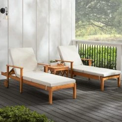 Hampton Bay Willow Glen Farmhouse Wood Outdoor Patio Chaise Lounge with Wheels and Beige Cushions -Hampton Bay Shop hampton bay outdoor chaise lounges 81883 a0 1000