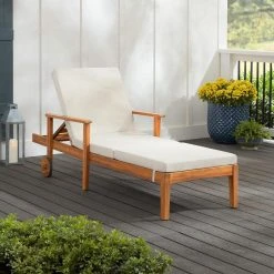 Hampton Bay Willow Glen Farmhouse Wood Outdoor Patio Chaise Lounge with Wheels and Beige Cushions -Hampton Bay Shop hampton bay outdoor chaise lounges 81883 c3 1000