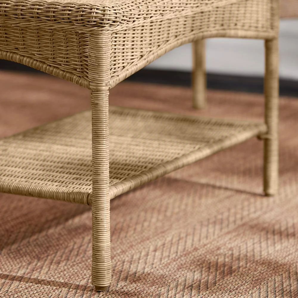 Hampton Bay Rosemont Light Brown Rectangular Steel Wicker Outdoor Patio Coffee Table 4 Hampton Bay Rosemont Light Brown Rectangular Steel Wicker Outdoor Patio Coffee Table - Image 4