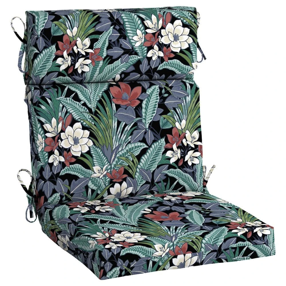 Hampton Bay 21.5 in. x 24 in. Outdoor High Back Dining Chair Cushion in Tropical 1 Hampton Bay 21.5 in. x 24 in. Outdoor High Back Dining Chair Cushion in Tropical