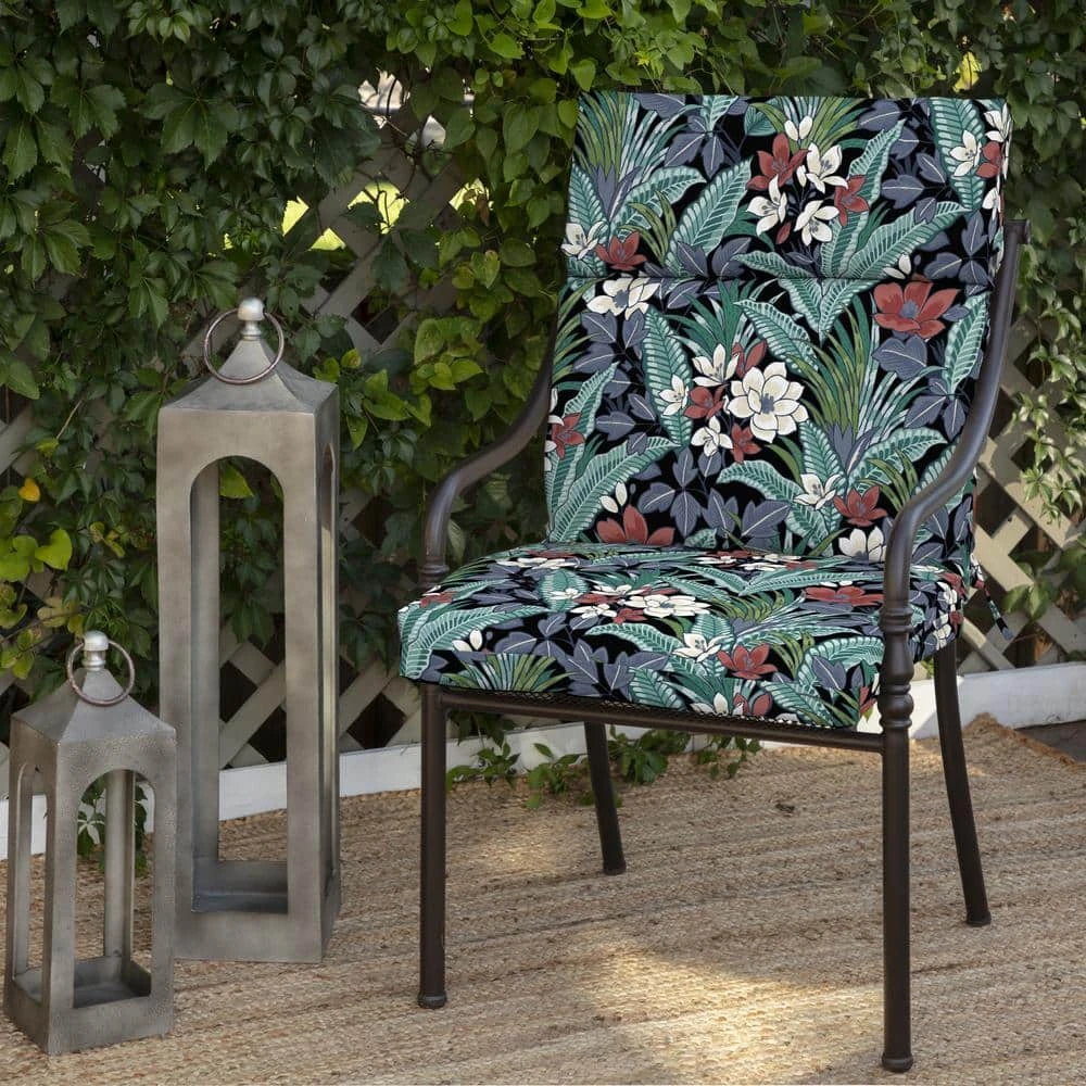 Hampton Bay 21.5 in. x 24 in. Outdoor High Back Dining Chair Cushion in Tropical 2 Hampton Bay 21.5 in. x 24 in. Outdoor High Back Dining Chair Cushion in Tropical - Image 2
