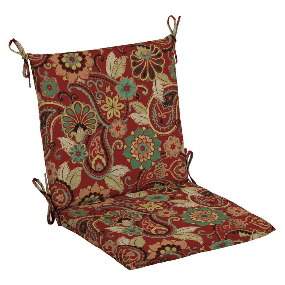 Hampton Bay 20 in. x 20 in. Outdoor Mid Back Dining Chair Cushion in Chili Paisley 1 Hampton Bay 20 in. x 20 in. Outdoor Mid Back Dining Chair Cushion in Chili Paisley
