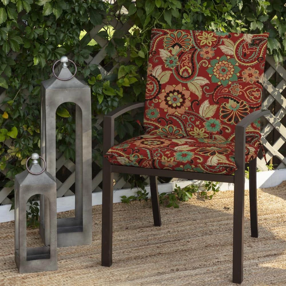 Hampton Bay 20 in. x 20 in. Outdoor Mid Back Dining Chair Cushion in Chili Paisley 2 Hampton Bay 20 in. x 20 in. Outdoor Mid Back Dining Chair Cushion in Chili Paisley - Image 2