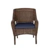 Hampton Bay Cambridge Brown Wicker Outdoor Patio Dining Chair with CushionGuard Midnight Navy Blue Cushions (2-Pack)