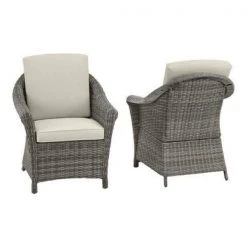 Hampton Bay Chasewood Brown Wicker Outdoor Patio Captain Dining Chair with CushionGuard Biscuit Cushions (2-Pack) -Hampton Bay Shop hampton bay outdoor dining chairs 755 1160 000 40 1000