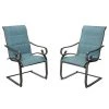 Hampton Bay Crestridge Steel Padded Sling C-Spring Outdoor Patio Dining Chair in Conley Denim (2-Pack)