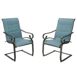 Hampton Bay Crestridge Steel Padded Sling C-Spring Outdoor Patio Dining Chair in Conley Denim (2-Pack)