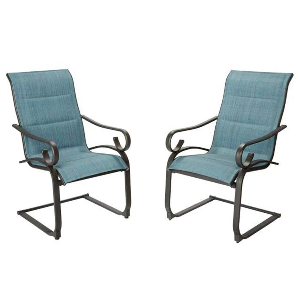 Hampton Bay Crestridge Steel Padded Sling C-Spring Outdoor Patio Dining Chair in Conley Denim (2-Pack) 1 Hampton Bay Crestridge Steel Padded Sling C-Spring Outdoor Patio Dining Chair in Conley Denim (2-Pack)