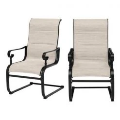Hampton Bay Glenridge Falls Rocking Steel Padded Sling Outdoor Dining Chair in Riverbed (2-Pack)