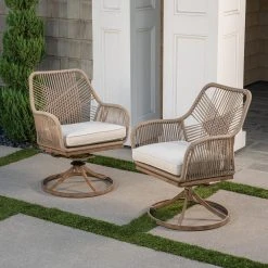 Hampton Bay Haymont Swivel Steel Wicker Outdoor Patio Dining Chair with Beige Cushion (2-Pack) -Hampton Bay Shop hampton bay outdoor dining chairs frs80961s 2pk 44 1000