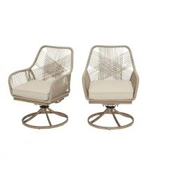 Hampton Bay Haymont Swivel Steel Wicker Outdoor Patio Dining Chair with Beige Cushion (2-Pack)