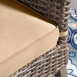 Hampton Bay Rock Cliff Brown Stationary Wicker Outdoor Patio Armless Dining Chair with CushionGuard Riverbed Tan Cushions (2-Pack) -Hampton Bay Shop hampton bay outdoor dining chairs frs81146b 2prb 1d 1000