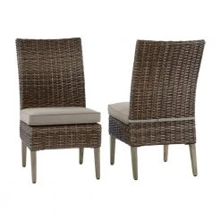 Hampton Bay Rock Cliff Brown Stationary Wicker Outdoor Patio Armless Dining Chair with CushionGuard Riverbed Tan Cushions (2-Pack) -Hampton Bay Shop hampton bay outdoor dining chairs frs81146b 2prb 40 1000