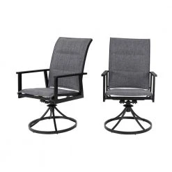 Hampton Bay High Garden Black Steel Padded Sling Outdoor Patio Swivel Dining Chairs (2-Pack)