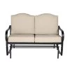 Hampton Bay Laurel Oaks Black Steel Outdoor Patio Glider with CushionGuard Putty Tan Cushions