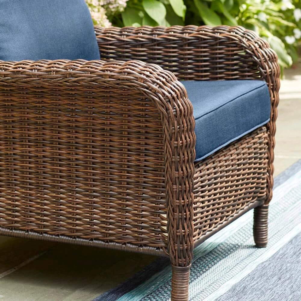Hampton Bay Cambridge Brown Wicker Outdoor Patio Lounge Chair with CushionGuard Midnight Navy Blue Cushions 5 Hampton Bay Cambridge Brown Wicker Outdoor Patio Lounge Chair with CushionGuard Midnight Navy Blue Cushions - Image 5