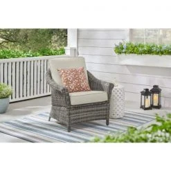 Hampton Bay Chasewood Brown Wicker Outdoor Patio Stationary Lounge Chair with CushionGuard Biscuit Cushions