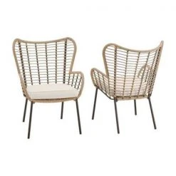 Hampton Bay Melrose Park Steel Open Weave Wicker Outdoor Lounge Chair with CushionGuard Almond Biscotti Cushions (2-Pack) -Hampton Bay Shop hampton bay outdoor lounge chairs frs51308a 2pk 40 1000
