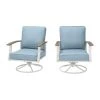 Hampton Bay Marina Point White Steel Outdoor Patio Swivel Lounge Chair with CushionGuard Surf Blue Cushions (2-Pack)