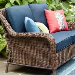 Hampton Bay Cambridge Brown Wicker Outdoor Patio Loveseat with CushionGuard Midnight Navy Blue Cushions 14 Hampton Bay Cambridge Brown Wicker Outdoor Patio Loveseat with CushionGuard Midnight Navy Blue Cushions -Hampton Bay Shop hampton bay outdoor loveseats 65 17148b3 1d 1000