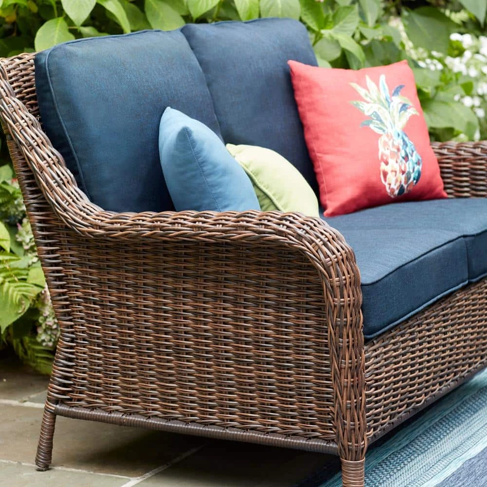 Hampton Bay Cambridge Brown Wicker Outdoor Patio Loveseat with CushionGuard Midnight Navy Blue Cushions 5 Hampton Bay Cambridge Brown Wicker Outdoor Patio Loveseat with CushionGuard Midnight Navy Blue Cushions - Image 5