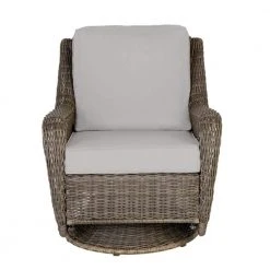 Hampton Bay Cambridge Gray Wicker Outdoor Patio Swivel Rocking Chair with CushionGuard Stone Gray Cushions