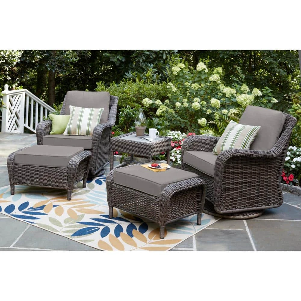 Hampton Bay Cambridge Gray Wicker Outdoor Patio Swivel Rocking Chair with CushionGuard Stone Gray Cushions 2 Hampton Bay Cambridge Gray Wicker Outdoor Patio Swivel Rocking Chair with CushionGuard Stone Gray Cushions - Image 2