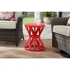 Hampton Bay Ruby Red 18.9 in. Round Metal Outdoor Patio Garden Stool
