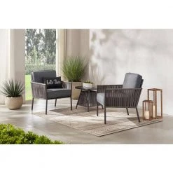 Hampton Bay Tolston 3-Piece Wicker Outdoor Patio Chat Set with Charcoal Cushions
