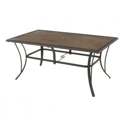 Hampton Bay Riverbrook Espresso Brown Rectangular Steel Slat Top Outdoor Patio Dining Table