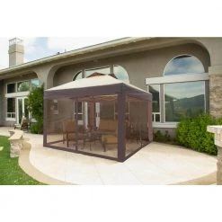 Hampton Bay Stockton 11 ft. x 11 ft. Brown Outdoor Patio Pop-Up Canopy with Netting -Hampton Bay Shop hampton bay pop up tents cl121pa 44 1000