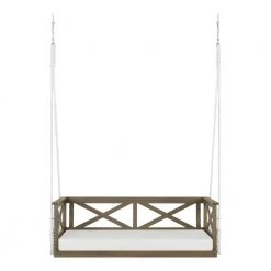 Hampton Bay 2-Person Wood Porch Swing with White Cushion