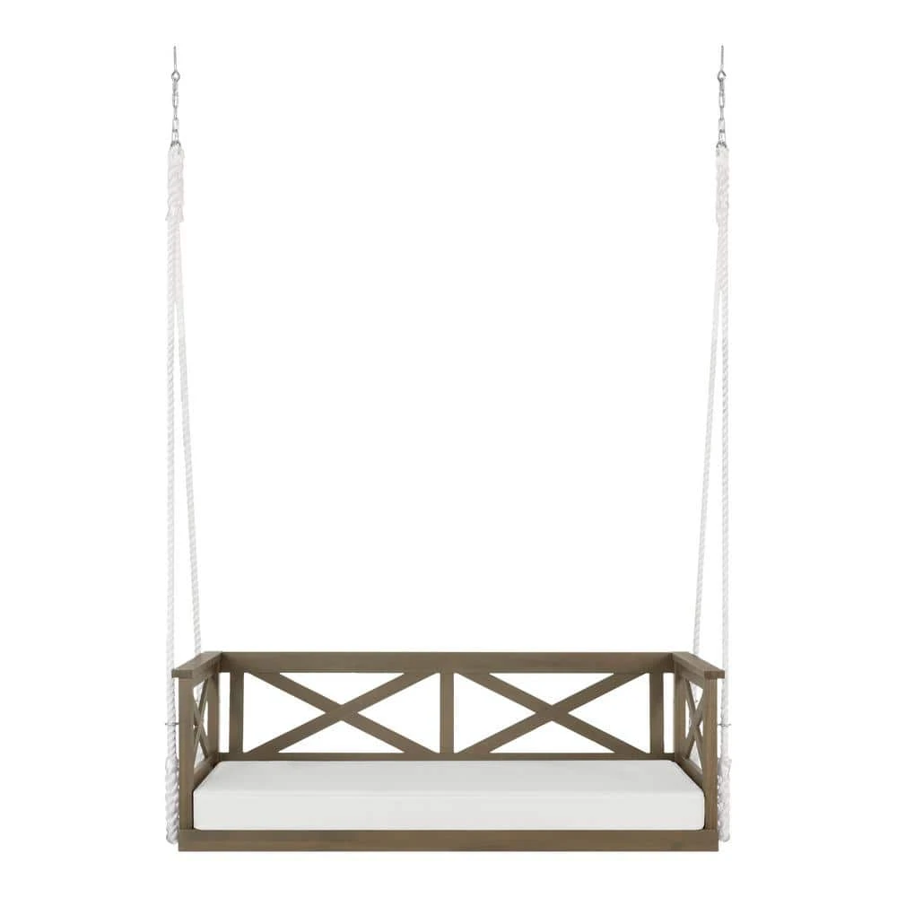 Hampton Bay 2-Person Wood Porch Swing with White Cushion 1 Hampton Bay 2-Person Wood Porch Swing with White Cushion