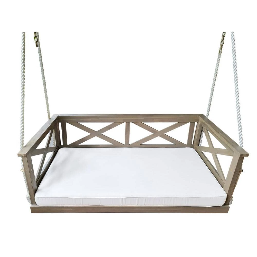 Hampton Bay 2-Person Wood Porch Swing with White Cushion 2 Hampton Bay 2-Person Wood Porch Swing with White Cushion - Image 2