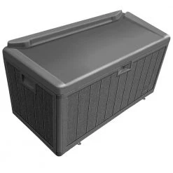 Hampton Bay 110 Gal. Brown Resin Wood Look Outdoor Storage Deck Box with Lockable Lid