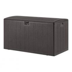 Hampton Bay 130 Gal. Brown Resin Wood Look Outdoor Storage Deck Box with Lockable Lid -Hampton Bay Shop java brown hampton bay deck boxes hbdb130wlj gs 66 1000