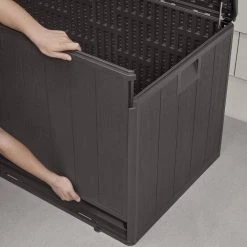 Hampton Bay 130 Gal. Brown Resin Wood Look Outdoor Storage Deck Box with Lockable Lid -Hampton Bay Shop java brown hampton bay deck boxes hbdb130wlj gs 77 1000