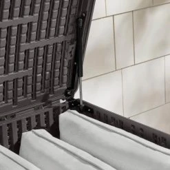 Hampton Bay 130 Gal. Brown Resin Wood Look Outdoor Storage Deck Box with Lockable Lid -Hampton Bay Shop java brown hampton bay deck boxes hbdb130wlj gs a0 1000