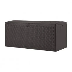 Hampton Bay 150 Gal. Brown Resin Wicker Outdoor Storage Deck Box with Lockable Lid -Hampton Bay Shop java brown hampton bay deck boxes hbdb150j gs 66 1000