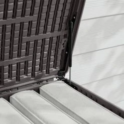 Hampton Bay 150 Gal. Brown Resin Wicker Outdoor Storage Deck Box with Lockable Lid -Hampton Bay Shop java brown hampton bay deck boxes hbdb150j gs a0 1000