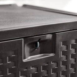 Hampton Bay 28 Gal. Brown Resin Wicker Outdoor Storage Deck Box with Lockable Lid -Hampton Bay Shop java brown hampton bay deck boxes hbdb28j sl 40 1000