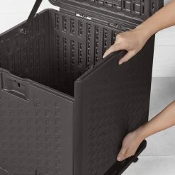 Hampton Bay 28 Gal. Brown Resin Wicker Outdoor Storage Deck Box with Lockable Lid -Hampton Bay Shop java brown hampton bay deck boxes hbdb28j sl 77 1000