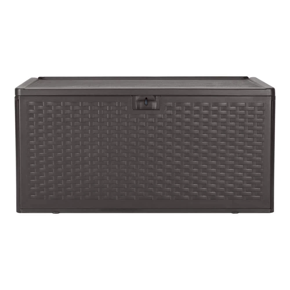 Hampton Bay 73 Gal. Brown Resin Wicker Outdoor Storage Deck Box with Lockable Lid 5 Hampton Bay 73 Gal. Brown Resin Wicker Outdoor Storage Deck Box with Lockable Lid - Image 5