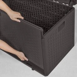 Hampton Bay 73 Gal. Brown Resin Wicker Outdoor Storage Deck Box with Lockable Lid 14 Hampton Bay 73 Gal. Brown Resin Wicker Outdoor Storage Deck Box with Lockable Lid -Hampton Bay Shop java brown hampton bay deck boxes hbdb73j sl 77 1000