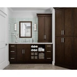 Hampton Bay Shaker Assembled 36x34.5x24 in. Blind Base Corner Kitchen Cabinet in Java -Hampton Bay Shop java hampton bay assembled kitchen cabinets kbbc45 sjm 1d 1000 1