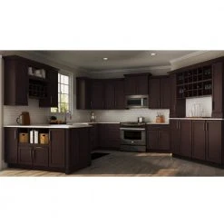 Hampton Bay Shaker Assembled 36x34.5x24 in. Blind Base Corner Kitchen Cabinet in Java -Hampton Bay Shop java hampton bay assembled kitchen cabinets kbbc45 sjm 4f 1000 1