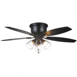 Hampton Bay Stoneridge 52 in. Indoor LED Matte Black Hugger Ceiling Fan with Light Kit, 5 Reversible Blades and Reversible Motor -Hampton Bay Shop matte black hampton bay ceiling fans with lights 51829 1f 1000