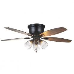 Hampton Bay Stoneridge 52 in. Indoor LED Matte Black Hugger Ceiling Fan with Light Kit, 5 Reversible Blades and Reversible Motor -Hampton Bay Shop matte black hampton bay ceiling fans with lights 51829 44 1000